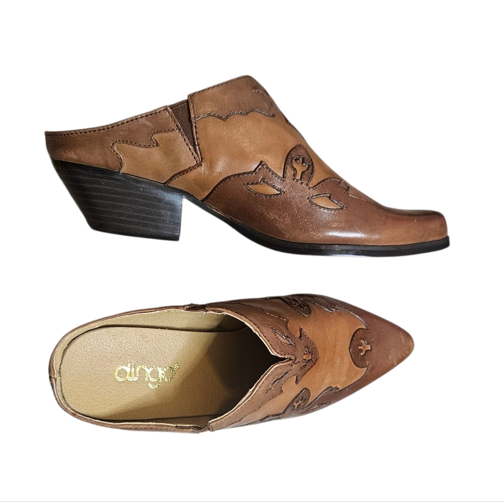 Dingo | Brown Leather Mules with Cutout Design | Size 6 M